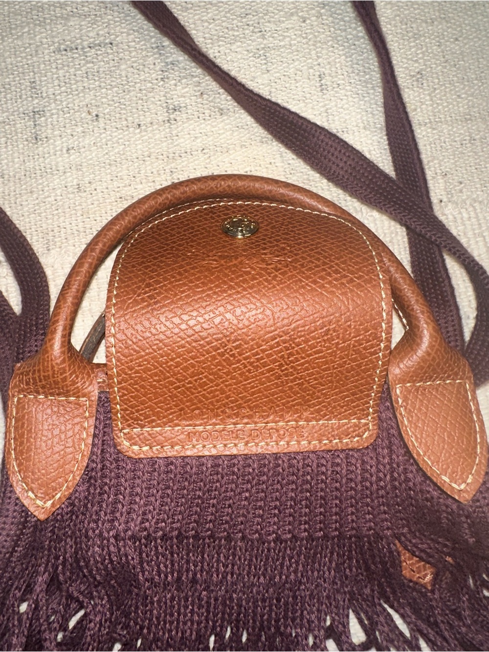 Longchamp Filt 1860 Mesh Net Tote with Leather Trim - Picture 6 of 8